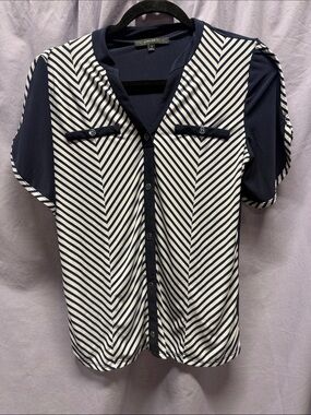 Women's Navy & White Striped Button-Front Shirt